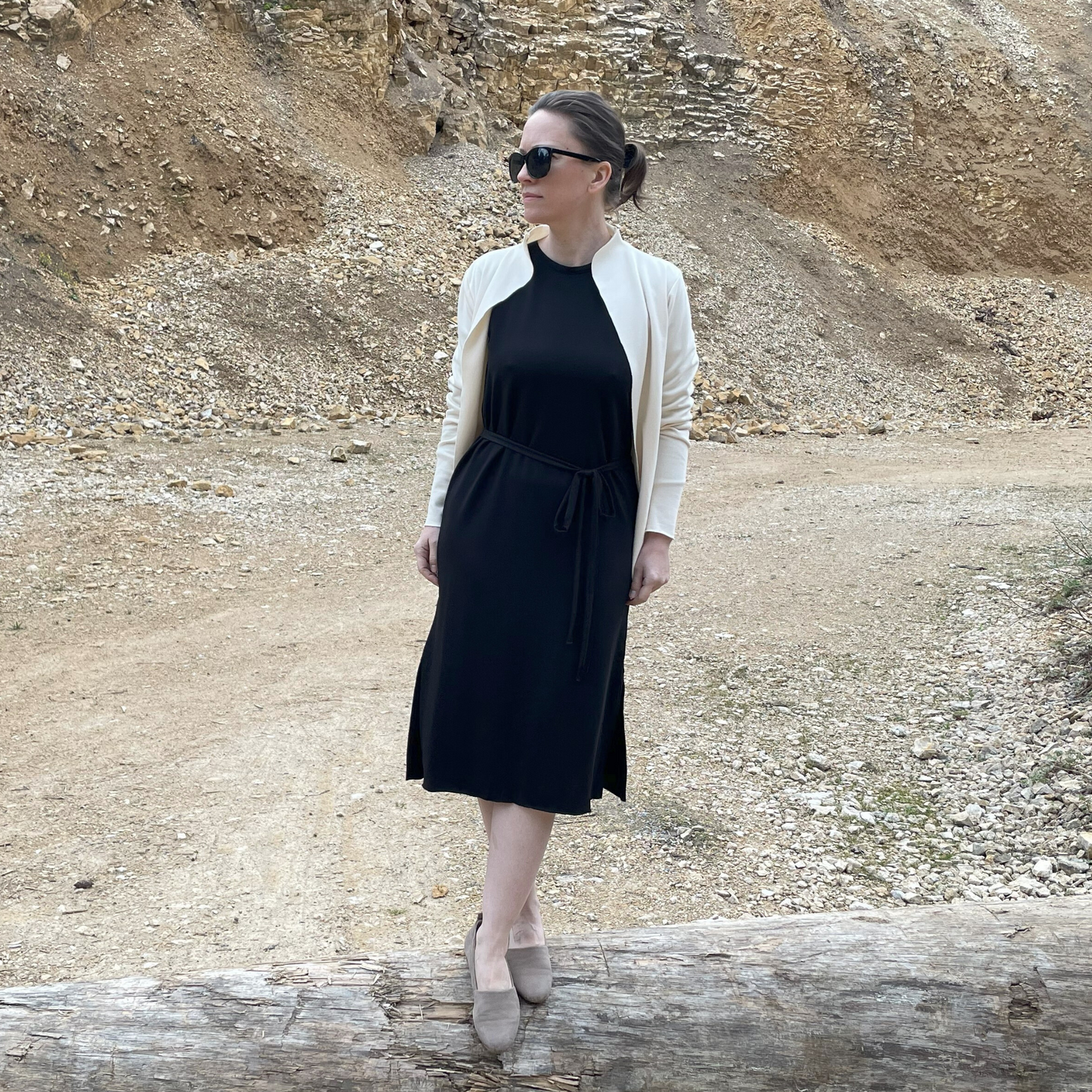 Schlichtes Shirtkleid Langarm aus Tencel in schwarz