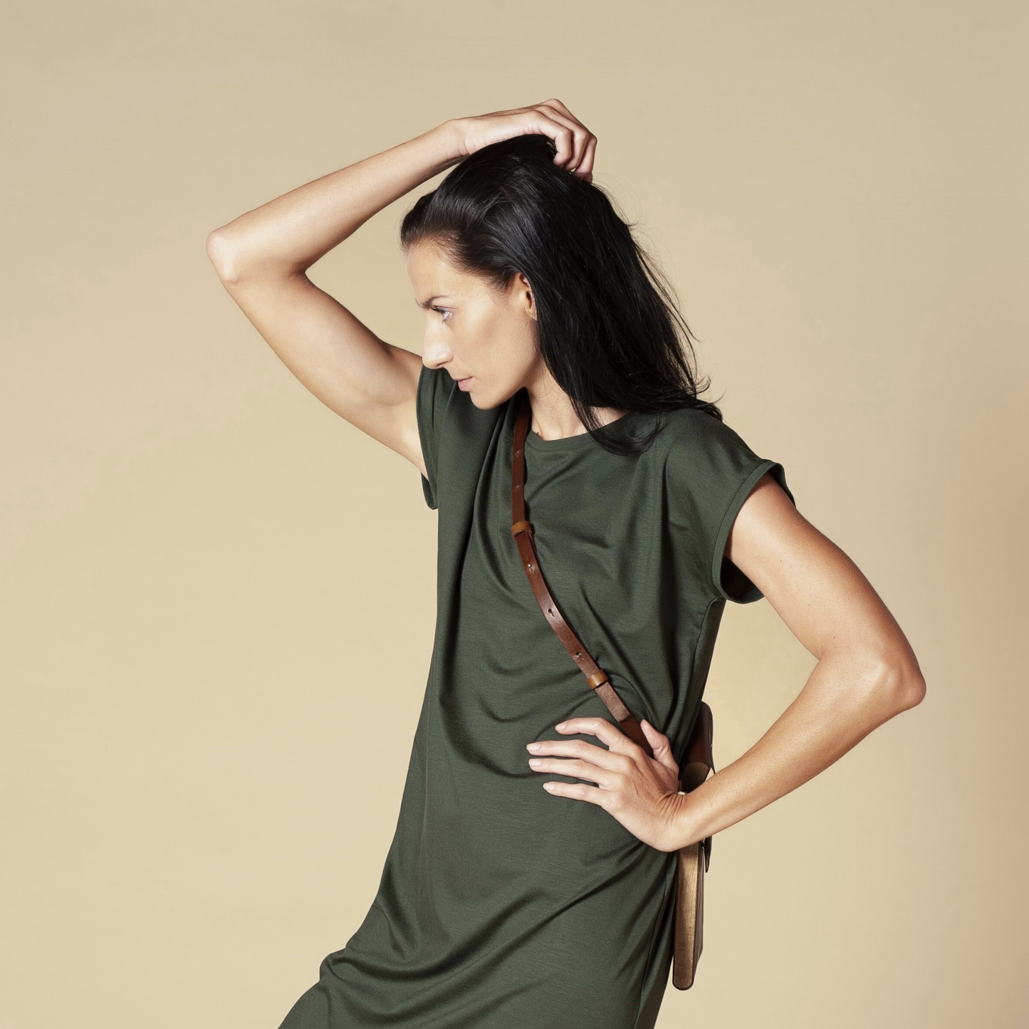 Knielanges Shirtkleid Kurzarm aus Tencel