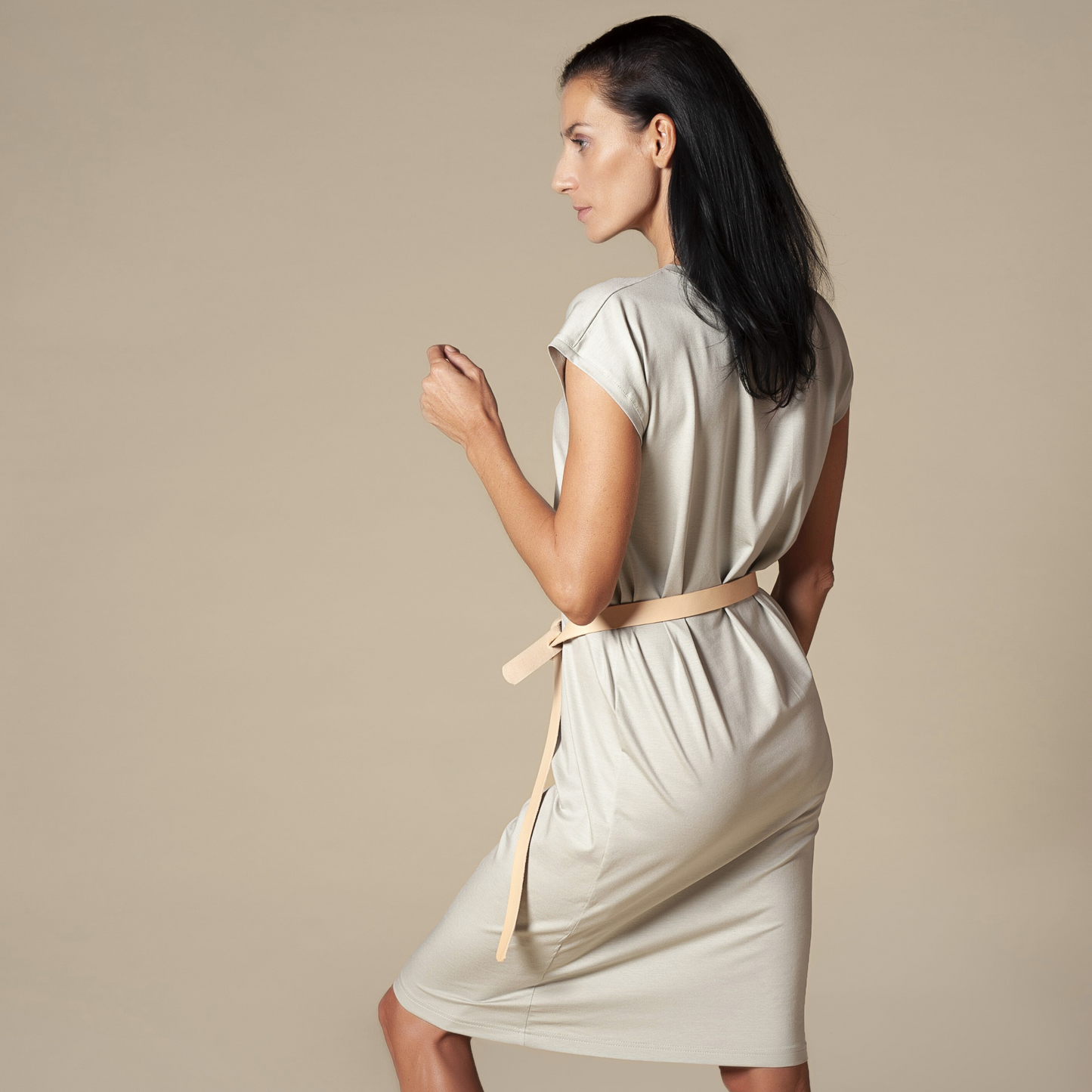 Knielanges Shirtkleid Kurzarm aus Tencel