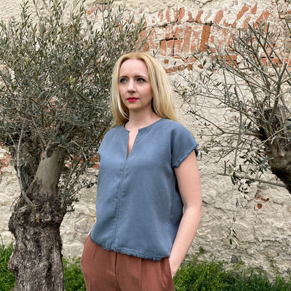 Sommerbluse mit Fransen aus Tencel & Leinen | AMARA | Limitierte Stückzahl