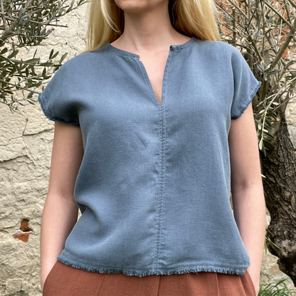 Sommerbluse mit Fransen aus Tencel & Leinen | AMARA | Limitierte Stückzahl