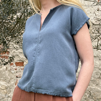 Sommerbluse mit Fransen aus Tencel & Leinen | AMARA | Limitierte Stückzahl